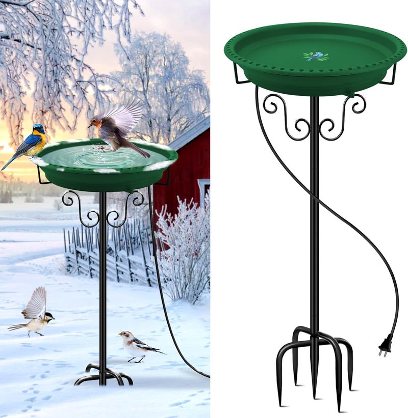 Lovppy Heated Bird Bath, 100W Thermostatically Controlled Heated Bird Baths for Outdoors Bird Bath Heater with Metal Stake, Heated Bird Bath for Outside Winter Garden Patio Yard Lawn (Green) - Image 1